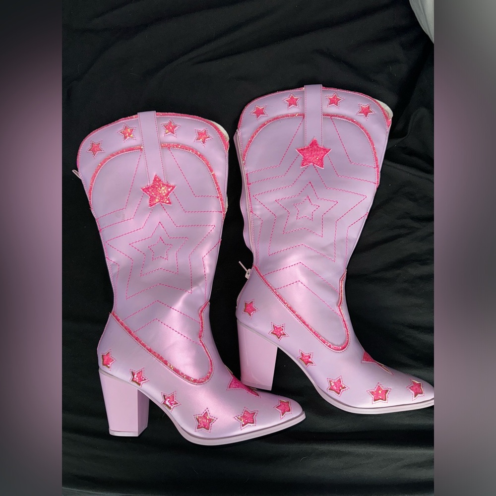 YRU Space Cowgirl - Pink Star Pearl Cowboy Boots - sz. 7 - Picture 2 of 4